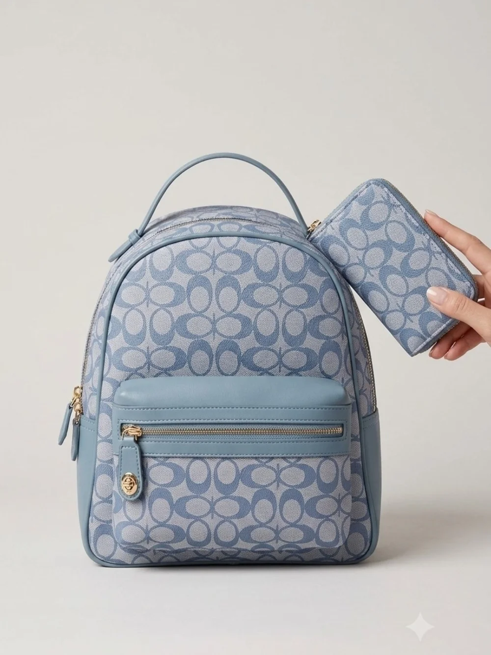 Blue Signature Pattern Mini Backpack with Wallet